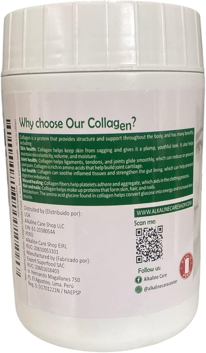 Alkaline Care |Hydrolyzed Collagen Peptides for Women &amp Men |Multi-Type Unflavored Collagen Powder Protein for Hair Bones Skin Nails &amp Joints | 10g Collagen Peptides per Serving | 10.5Oz (3