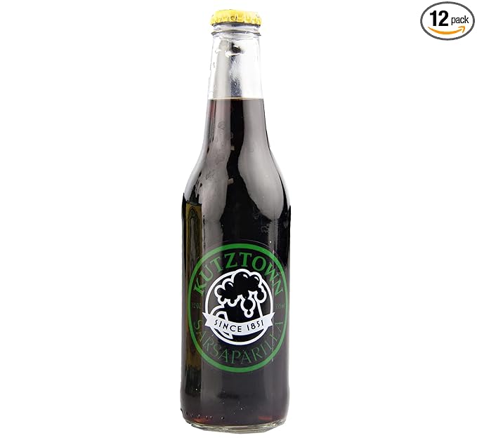 Kutztown Glass Bottle Sarsaparilla Soda Favorite Amish Drink 12 Oz. (Pack of 12 Bottles)