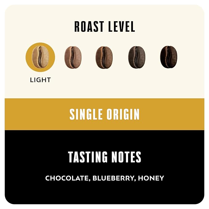 BLK &amp Bold Whole Bean Coffee Limu Ethiopia Single Origin Premium Light Roast Natural Processed Whole Bean 100% Arabica Beans 12 oz Bag