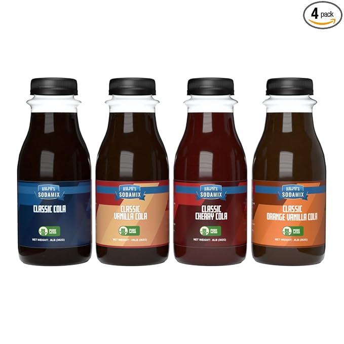 Ralph's 4 Cane Sugar Sparkling Water Soda Maker Flavors Pack | Classic Vanilla Orange Vanilla and Cherry Cola