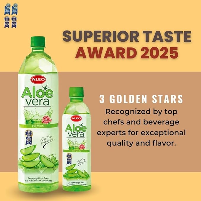 ALEO 1.5L x 12 Premium Aloe Vera Drink - Natural No Preservatives No Artificial Colors Superior Taste Award 2025