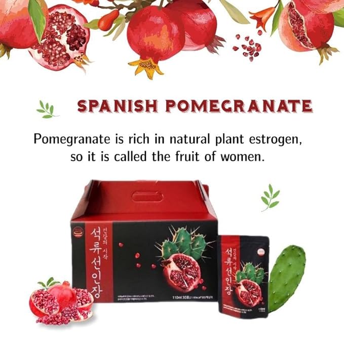 YoonSunAe Pomegranates Cactus Extract Drink 110ml/3.72fl.oz. X 30 Pouch Spanish Pomegranates Prickly Pear Cactus Nutritious Drink Made in Korea
