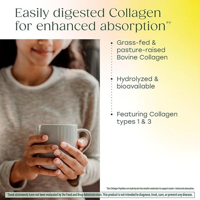 MegaFood Collagen Peptides for Women &amp Men - Unflavored Collagen Powder with Hyaluronic Acid &amp Vitamin C - Supports Skin Hair Nails &amp Joint Health - 20g Grass Fed Bovine Collagen - 20oz 2