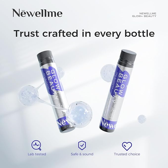 NEWELLME Glow+Beauty Collagen Drink – Liquid Beauty Supplement with Hyaluronic Acid &amp Antioxidant Complex Supports Skin Hydration Hair &amp Nail Strength 28 Bottles
