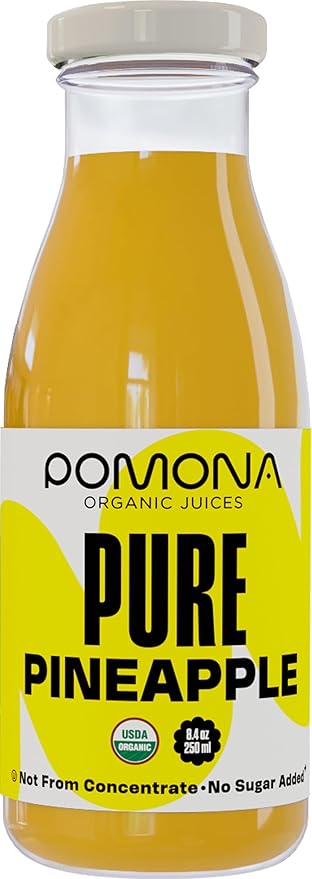 Pomona Organic Juices Pure Pineapple Juice 8.4 Ounce Bottle (Pack of 12) Cold Pressed Organic Juice Non-GMO No Sugar Added Not from Concentrate Gluten Free Kosher Certified Preservative Free