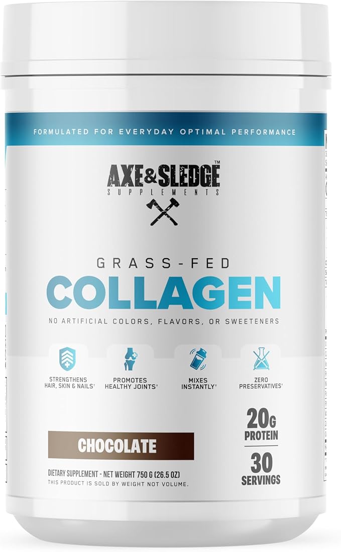 Axe &amp Sledge Pure Hydrolyzed Collagen Powder Gluten Free Keto and Paleo Friendly Grass Fed Chocolate Non GMO 1.46 Lbs