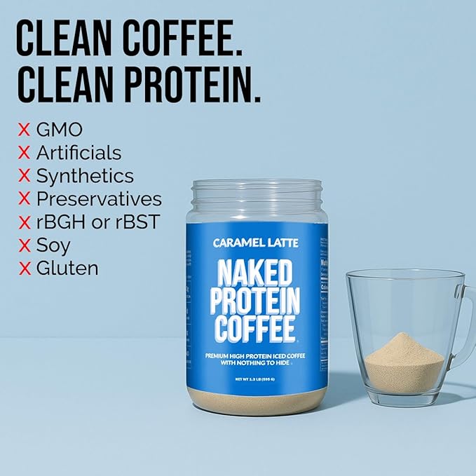 NAKED Caramel Latte Protein Coffee - Premium Colombian Iced Coffee Protein Shake Drink Delicious Keto Friendly and Gluten Free 17 Servings