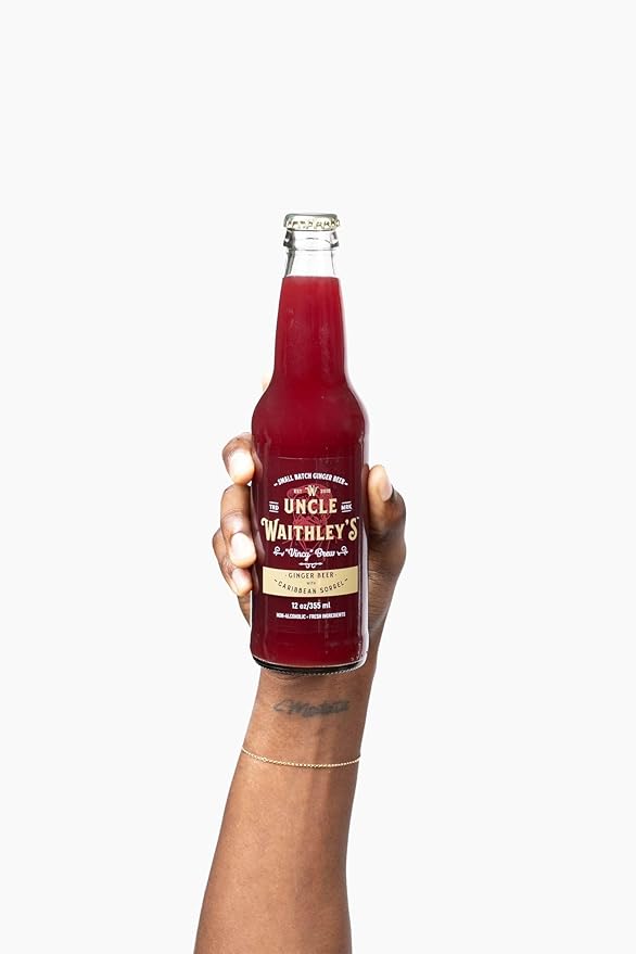 Uncle Waithley's Caribbean Ginger Beer with Hibiscus Mocktails Non-Alcoholic Drinks Ginger Beer Soft Drink Healthy Refreshing Non-Alcoholic Drinks and Beverages (12 Pack 355ml Each)