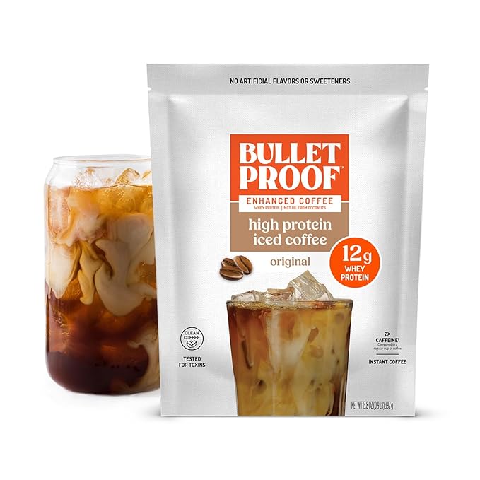 Bulletproof Iced Protein Coffee Original 12g Whey Protein + MCT Oil 170mg Caffeine Instant Coffee from Real Beans Tested for Toxins No Artificial Flavors &amp Sweeteners 14 Servings