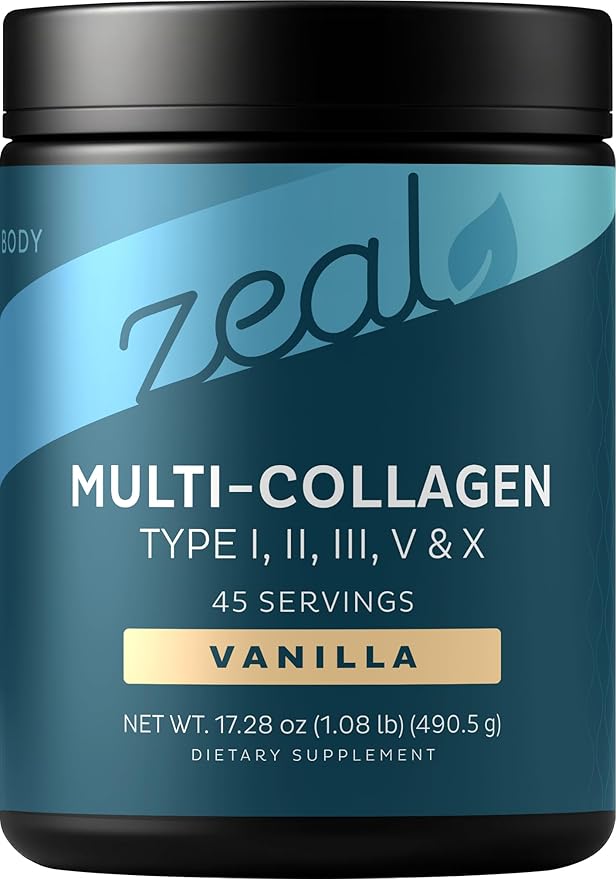 Premium Multi Collagen Peptides Powder (1 2 3 5 &amp 10) with Protein. Vitamin C Biotin Hyaluronic Acid for Hair Skin and Nails - Marine Bovine Chicken &amp Eggshell (Vanilla 45 Servings)
