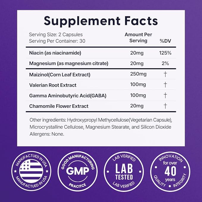 Univera Natural Dreams Melatonin-Free Gentle Sleep Support Natural Sleep Maizinol Valerian Root Chamomile Flower GABA Magnesium - 60 Capsules