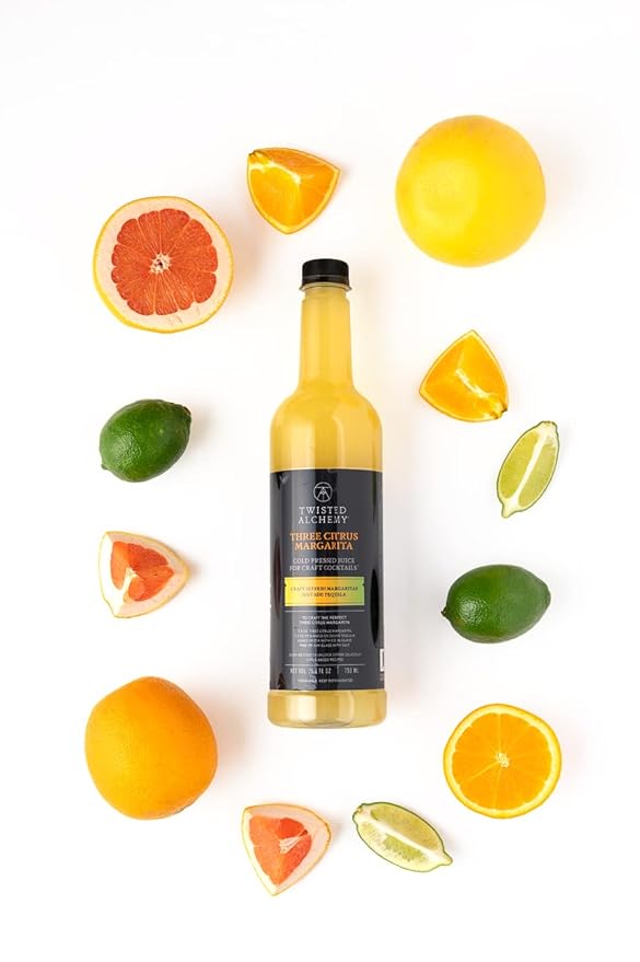 Twisted Alchemy Three Citrus Margarita Mix - Premium Margarita Mixer With Cold Pressed Juice For Craft Cocktails 50% Juice - (25 Oz Bottle Pack of 3) - All Natural Non-GMO &amp Preservative Free -