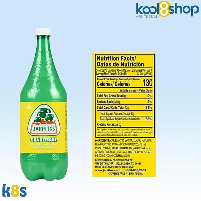 Jarritos Grapefruit Mexican Soft Soda Drink 1.5 Lt Plastic Bottles 5 Pack + 15 Sugarcane Disposable Straws by KOOL8SHOP Infinite Deals