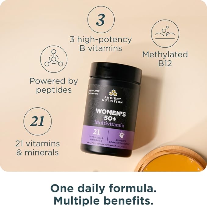 Ancient Nutrition Women’s 50+ Multivitamin with Ashwagandha – Menopause Support for Hot Flashes Sleep Mood Energy &amp Hormonal Balance – 21 Vitamins &amp Minerals – 30 Servings