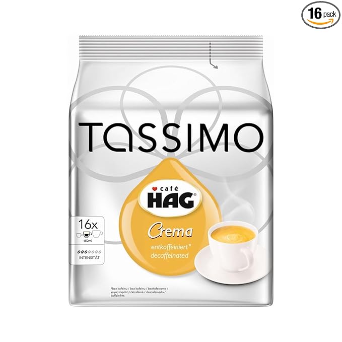 Tassimo Café HAG Crema Decaffeinated Caffeine Free Coffee Roasted 16 T-Discs