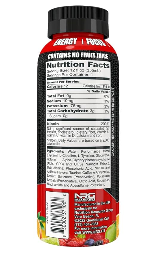 Xtreme Shock RTD Pre-Workout Energy Drink Fruit Punch 12 Fl Oz (Pack of 12)