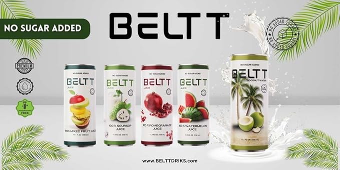 BELTT Soursop Juice 100% Fruit No Added Sugar No Preservatives Not From Concentrate Plant Based Drink Natural Electrolytes 11.1 FL OZ Cans Pack of 12