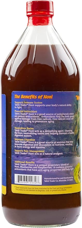 Tahiti Trader Original High Potency Noni Juice - Pure Noni Fruit Juice with Blueberry &amp Raspberry - Organic Antioxidant Superfood Supporting Energy &amp Body Health - (32oz 2 Pack)