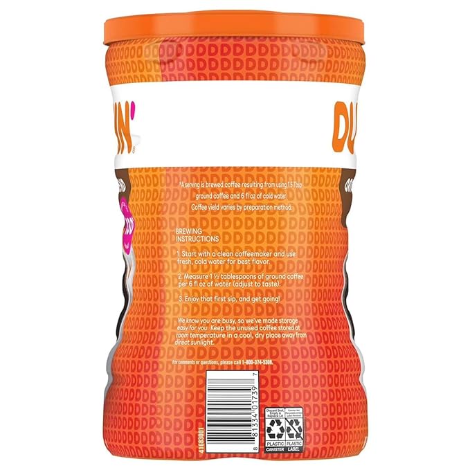 Dunkins Original Blend Medium Roast Ground Coffee 40 oz Canister Makes Up to 130 Servings