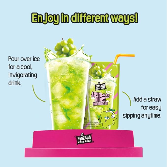 ROASTIQUE Official Cafe Real Shine Muscat - Flavored Juice Drink Pouch Fruity Sweet Grape Ade Korean Convenience Store Drinks fl 7.77 oz (Pack of 10)