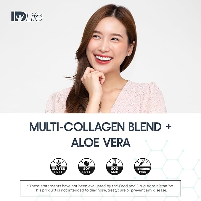 IDLife Collagen+ Powder Drink - Multi-Collagen Blend with Fulvic Acid &amp Aloe Vera - for Healthy Hair Skin Nails Joints &amp Gut - 20 Servings / 200g