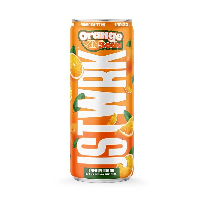 JST WRK Energy Drink - 12-Pack Sugar-Free Zero Calories No Sugar Alcohols 12 Fl Oz. 200 milligrams Caffeine (Orange Soda)