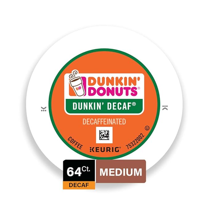 Dunkin' Donuts Medium Roast Decaf Coffee 64 K Cups for Keurig Coffee Makers