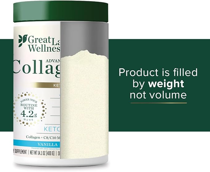 Great Lakes Wellness Keto Boost Advanced Collagen Peptides Powder with 4.2g MCTs - Vanilla Flavored - Nutritiously-Rich Non-Dairy Coffee Creamer or Smoothie Alt - Non-GMO Kosher - 14.1 oz