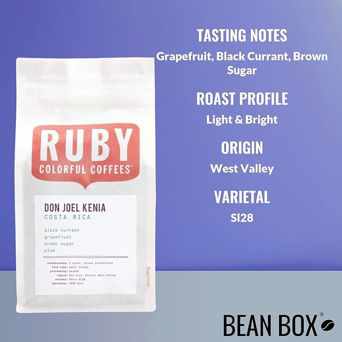 Costa Rica Don Joel Kenia - Roasted by Ruby Coffee Roasters - Whole Bean Coffee - 8 Ounce Bag
