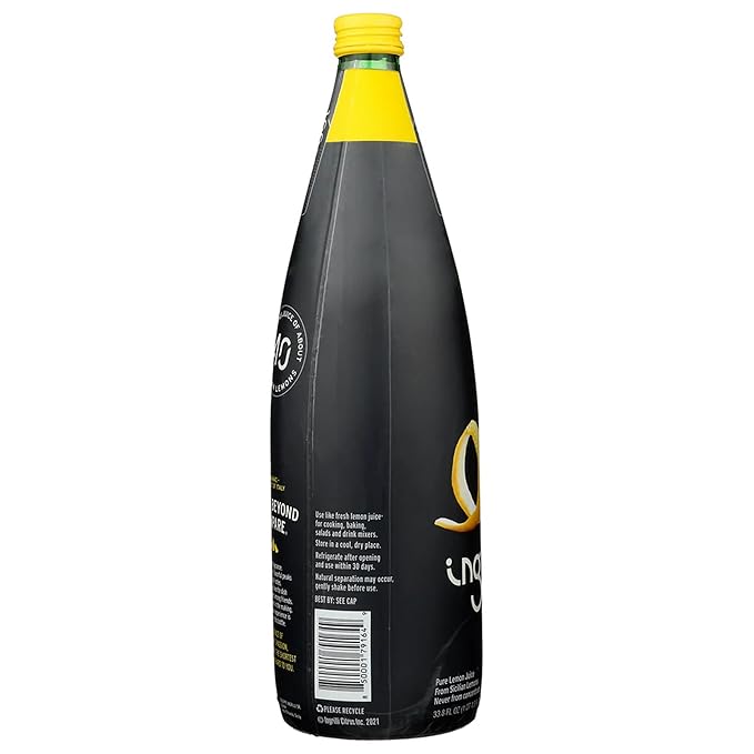 Ingrilli 100% Organic Lemon Juice 33.8 Fl Oz Glass Bottle (Pack of 3)