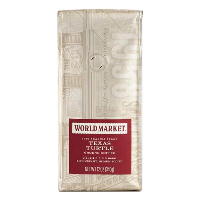 World Market Texas Turtle Ground Coffee – Pure Medium Classic Roasted Powdered Coffee | Perfect for Morning Coffee with Caramel Chocolate and Pecan Flavors | 12 Ounce