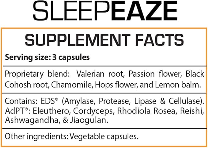 Professional Botanicals Sleep Eaze Natural Sleep Aide Supplement Non Habit Forming Sleep Supplement Valerian Root and German Chamomile - 60 Vegetarian Capsule