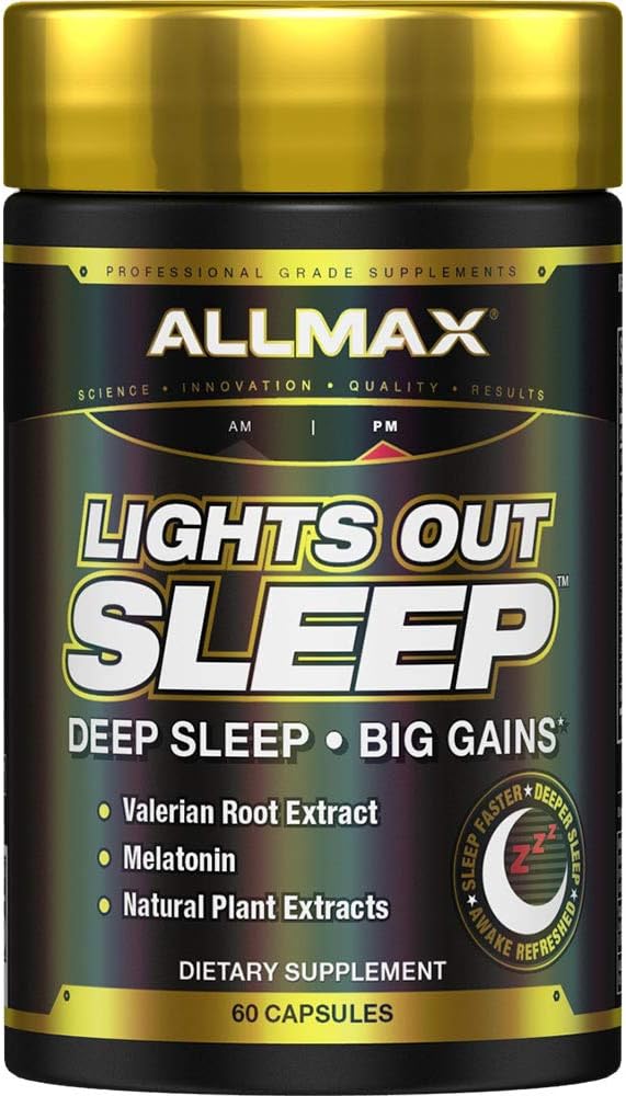 ALLMAX Light’S Out Sleep - 60 Capsules - Promotes Rest &amp Relaxation - with Vitamin B6 L-Theanine Chamomile &amp Melatonin - 30 Servings