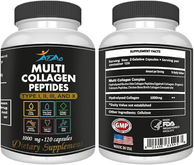 Collagen Multi Peptides Supplement Types I II III X 240 Capsules 2-Pack