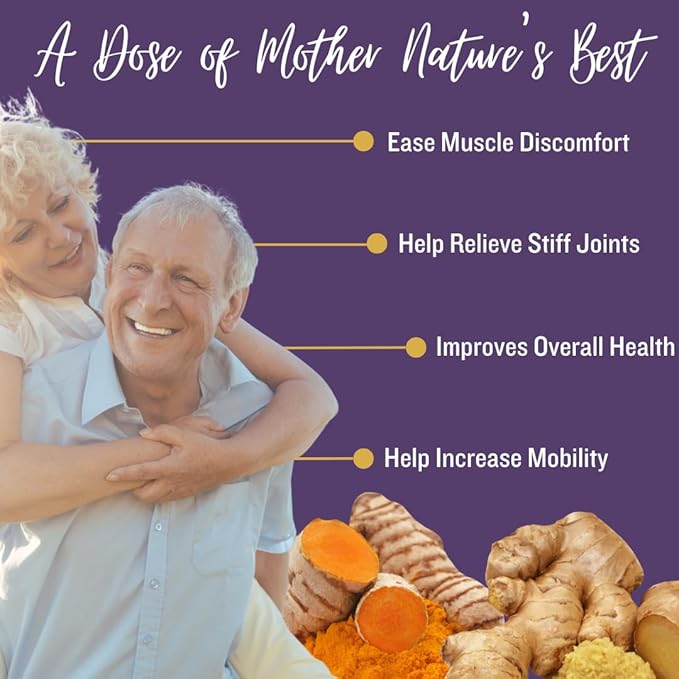 Nature’s Relief | Turmeric Supplement to Improve Body Muscle &amp Joint Aches | Pure Turmeric Curcumin Supplement Organic Boswellia &amp Ginger | Ease Discomfort &amp Increase Mobility | Non-GMO
