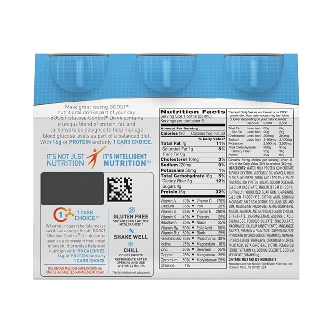 Boost Balanced Nutritional Drink Creamy Strawberry Helps Manage Blood Sugar with No Artificial Colors 6-8 FL OZ Bottles/Pack (Pack of 2)
