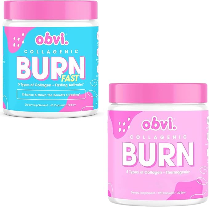 Obvi Burn Duo Bundle - Collagenic Burn and Burn Fast- Collagen Peptide Supplement with Green Tea Extract - Hydrolyzed Collagen Peptides Types I II III V X | Keto &amp Gluten Free