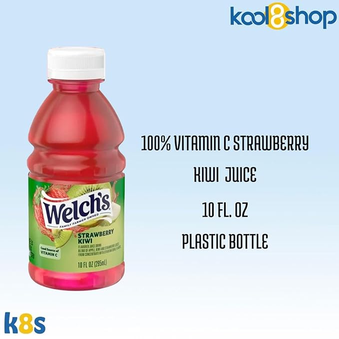 Welch’s Strawberry Kiwi Juice Drink 10 fl oz Plastic Bottle 24 Pack + 2 Reusable Snack Bags by KOOL8SHOP Infinite Deals