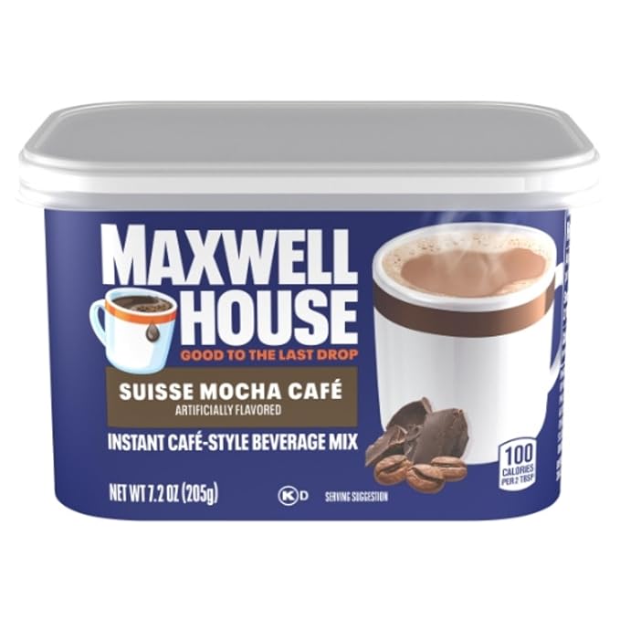Maxwell House International Suisse Mocha Cafe Beverage Mix Caffeinated 7.2 oz Can (Pack of 4)