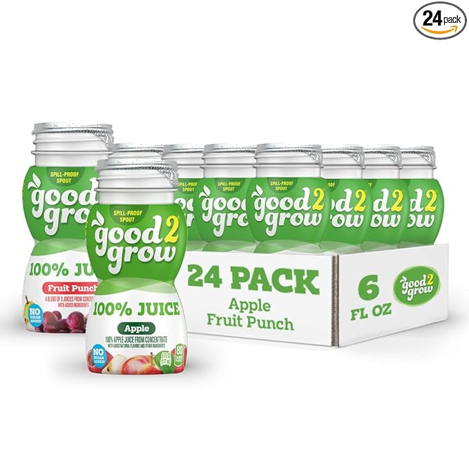 good2grow 100% Apple Juice &amp Fruit Punch Flavored Juice for Kids- Juice Bottles Bulk 24 Pack Reusable Bottle No Sugar Added Source of Vitamin C- 6 fl oz Pack of 24 (Spill Proof Tops Not Includ