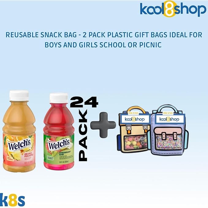 Welch’s Variety Pack Juice Drink 10 fl oz Plastic Bottle 24 Pack + 2 Reusable Snack Bags by KOOL8SHOP Infinite Deals