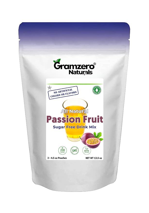 GramZero All Natural Passion Fruit Zero Calorie Sugar Free Drink Mix Great For Nutrition Club Loaded Tea Stevia Sweetened