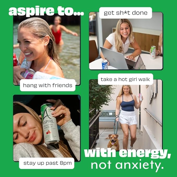 ASPIRE® Apple Acai Healthy Energy Drink 80mg Natural Caffeine Zero Sugar No Carbs Keto Friendly 12 Pack Green Tea Sugar Free Drink Low Caffeine Zero Calorie