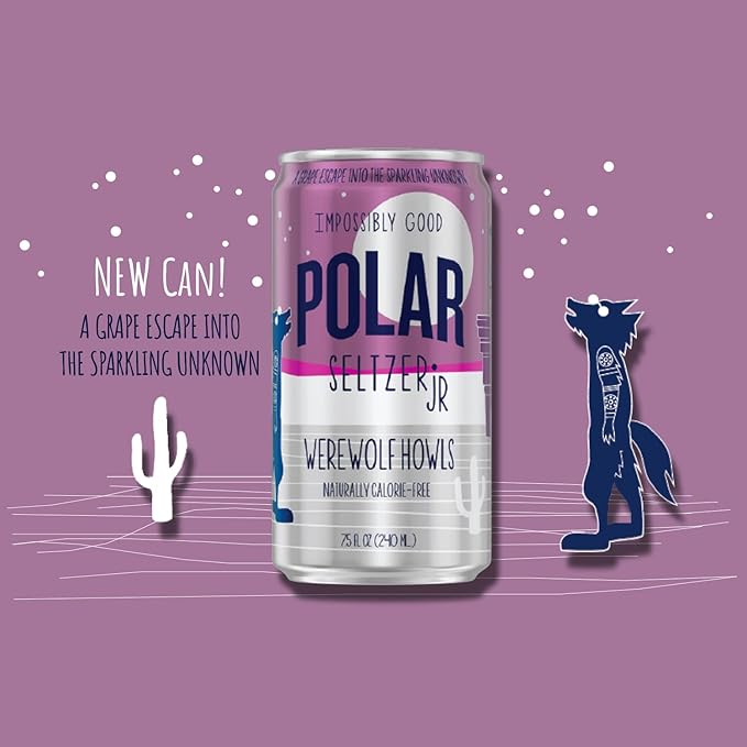 POLAR 100% Natural Seltzer Jr - Werewolf Howls - No Sugar Juice or Sweeteners - 7.5 FL OZ 24 Pack - By LastFuel.