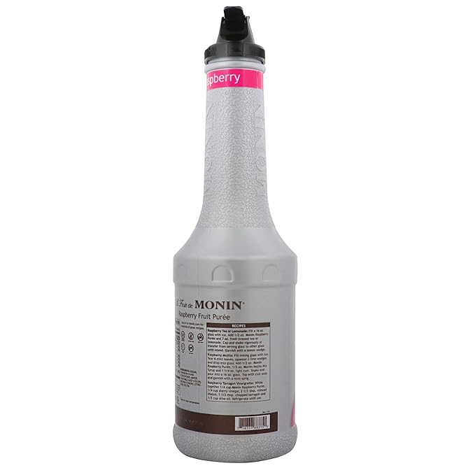 Monin - Raspberry Purée Rich Berry Flavor Great for Teas Sodas Cocktails &amp More Natural Flavors No Artificial Sweeteners or Ingredients Gluten-Free Vegan Non-GMO Clean Label (1 Liter)
