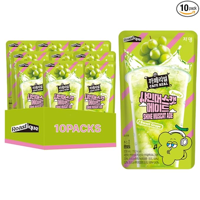 ROASTIQUE Official Cafe Real Shine Muscat - Flavored Juice Drink Pouch Fruity Sweet Grape Ade Korean Convenience Store Drinks fl 7.77 oz (Pack of 10)