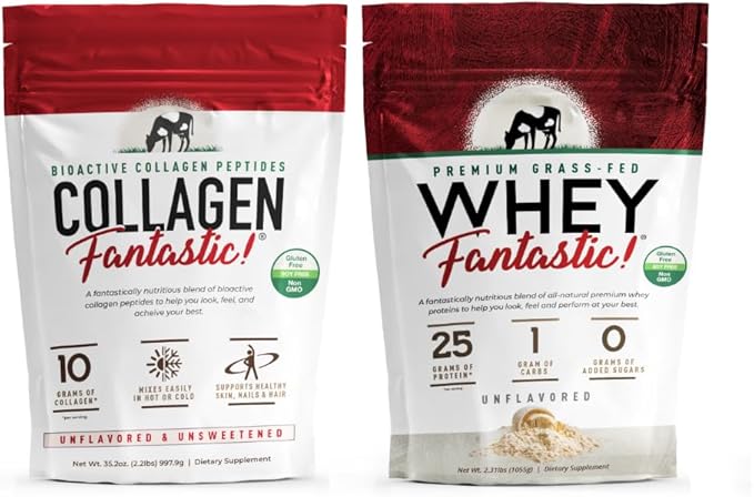 Collagen Fantastic Grass Fed Collagen Peptides Plus Grass Fed Unflavored Whey Fantastic 2.2lb Each