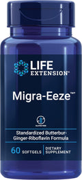 Life Extension Migra-Eeze - Butterbur Root Extract with Vitamin B2 (Riboflavin) &amp Ginger Supplement - Formula to Ease Head Discomfort - Gluten-Free — 60 Softgels