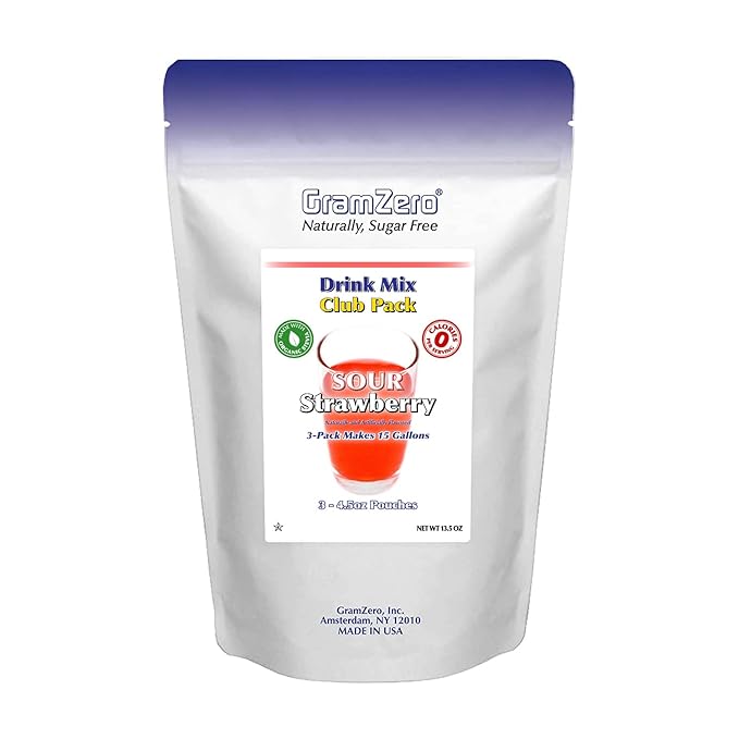 GramZero Sour Strawberry Zero Calorie Sugar Free Drink Mix Great For Nutrition Club Loaded Tea Stevia Sweetened