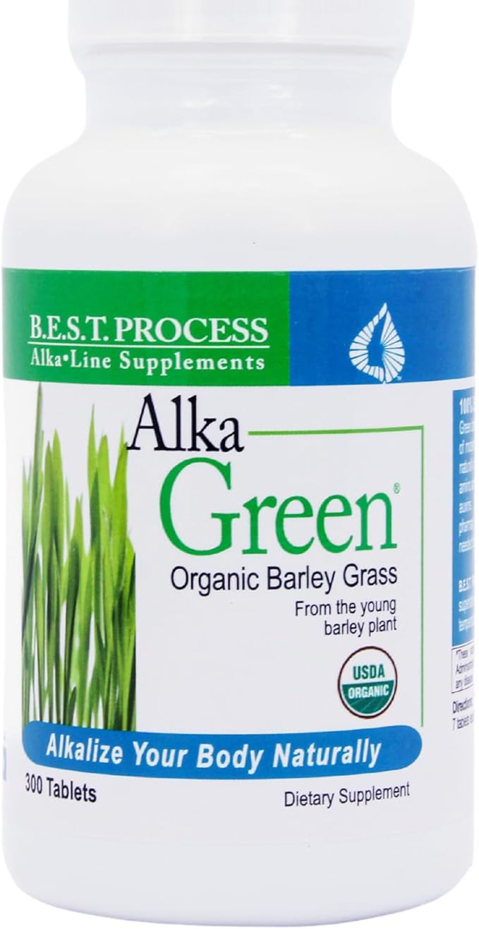 Alka•Green Tablets Best Process Alkaline — Nutrient Dense Organic Barley Grass Supplement — Natural Source of Enzymes &amp Amino Acids